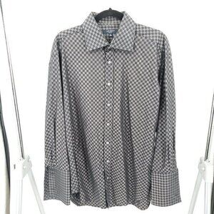 Ted Baker London 100% Cotton Long Sleeve Dress Shirt Gray Check Size 17/32/33